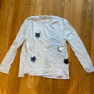 Medium blue, casual long sleeve shirt with stars